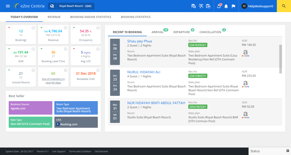 screenshot of eZee Centrix